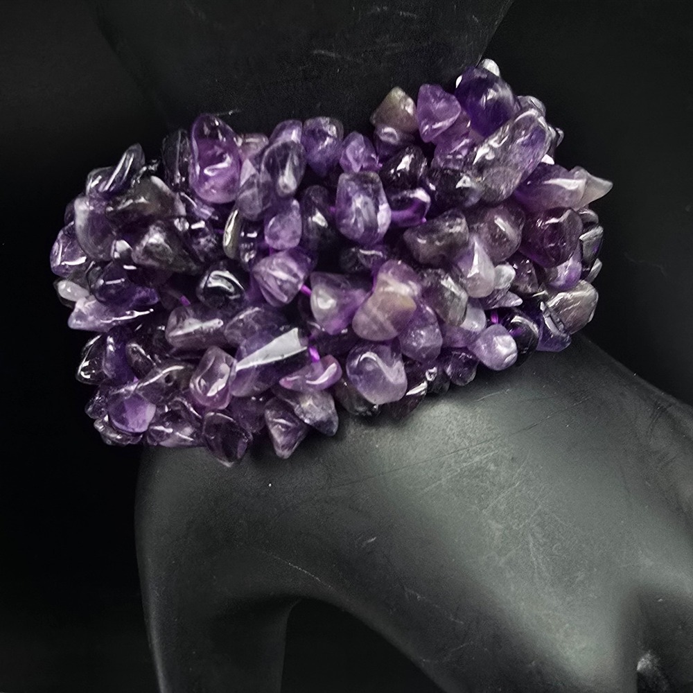 Purple Amethyst Gemstone Bracelet Stretch Beaded